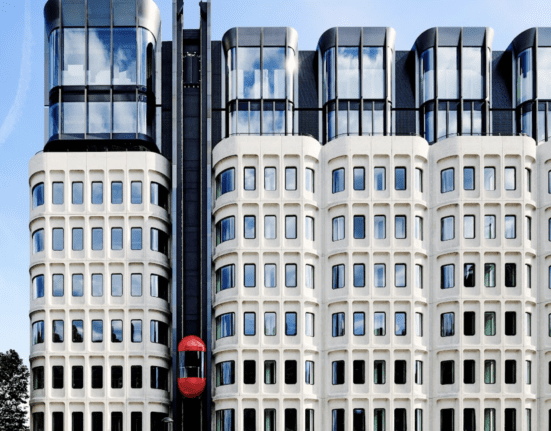 a building with many windows